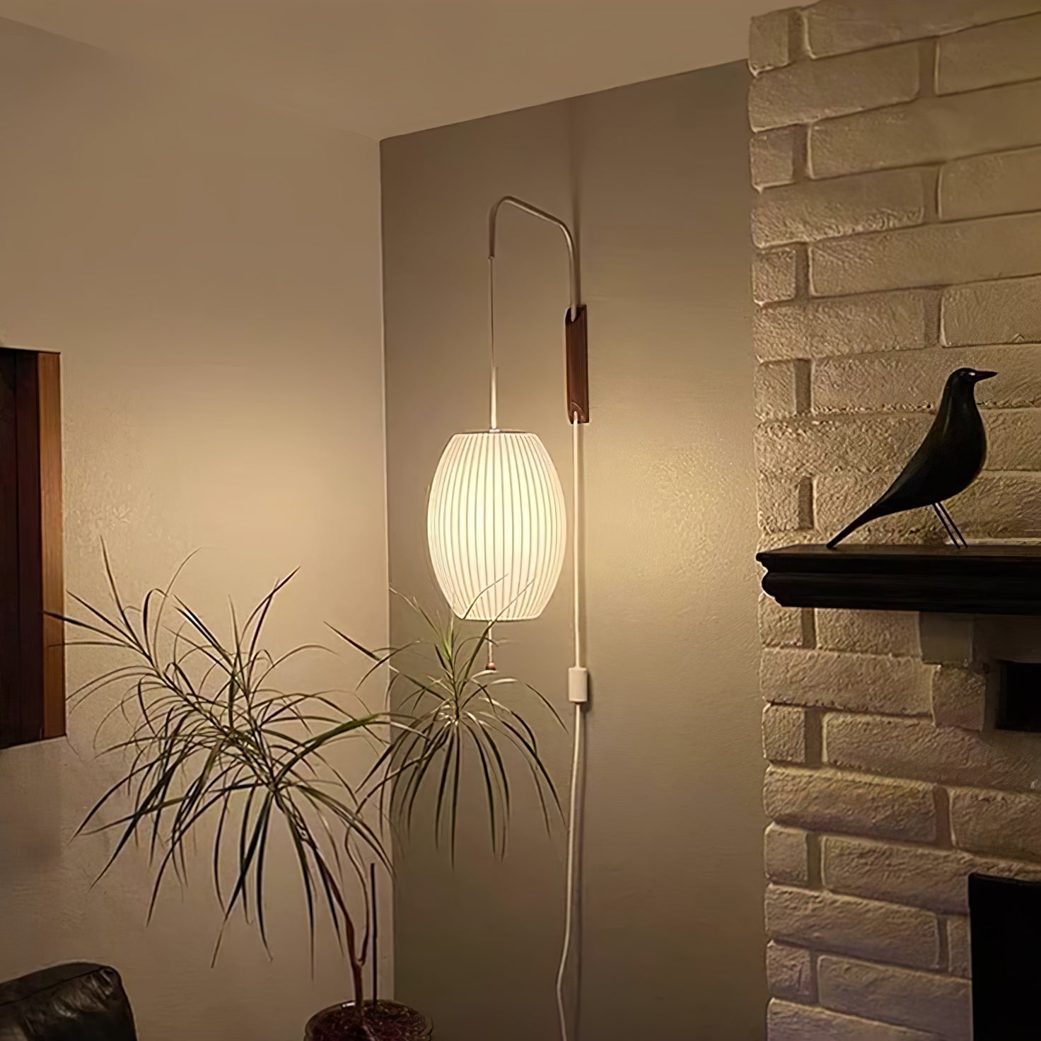 Applique murale moderne Tarjei en Polymer, Acier, Métal Blanc et noyer bois