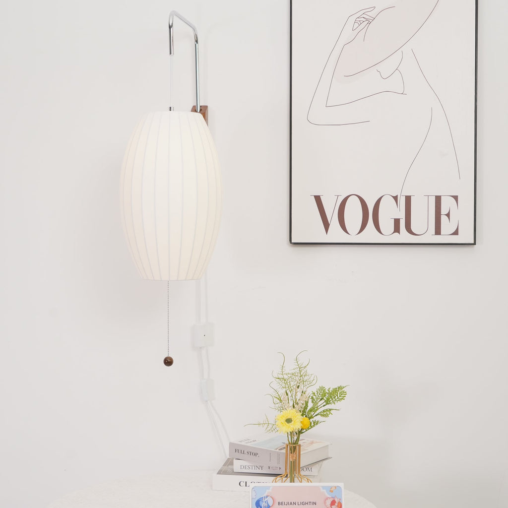 Applique murale moderne Tarjei en Polymer, Acier, Métal Blanc et noyer bois
