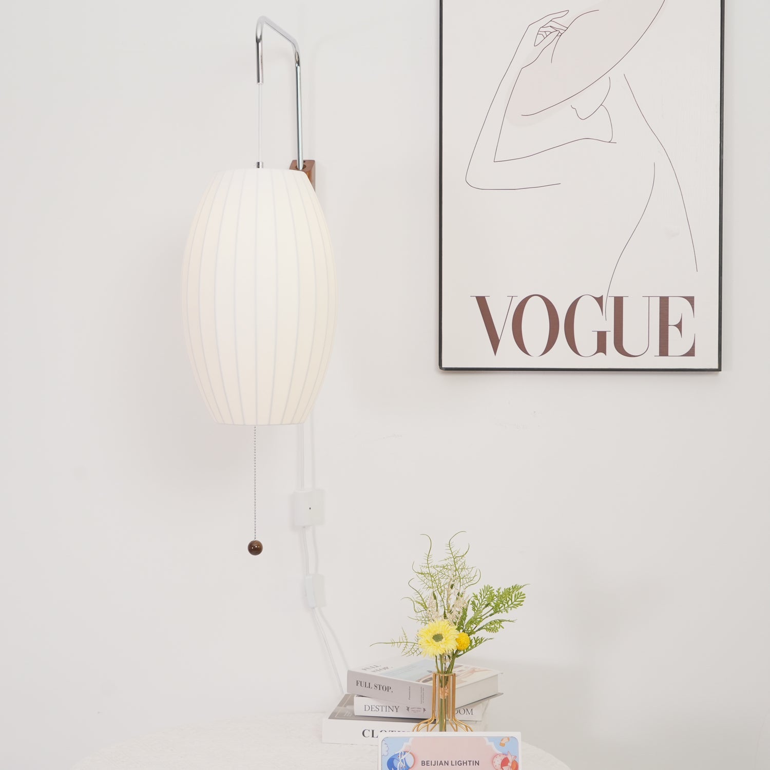 Applique murale moderne Tarjei en Polymer, Acier, Métal Blanc et noyer bois