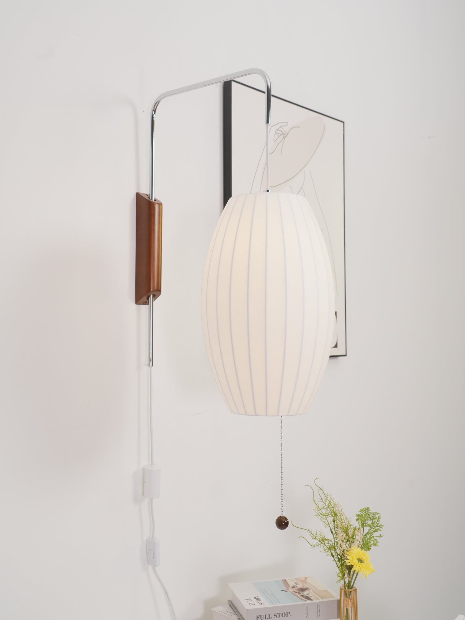 Applique murale moderne Tarjei en Polymer, Acier, Métal Blanc et noyer bois