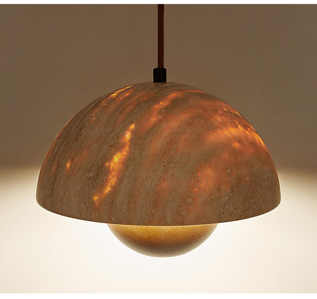 Suspension moderne Cob en Noyer et travertin jaune