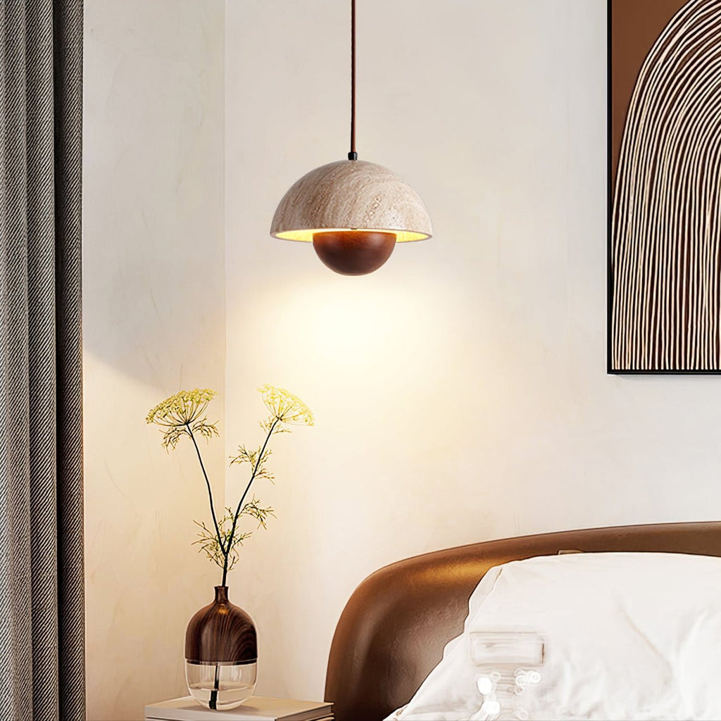 Suspension moderne Cob en Bois et travertin jaune