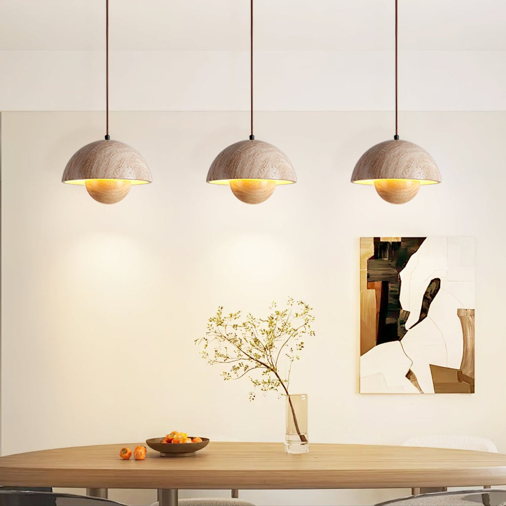 Suspension moderne Cob en Noyer et travertin jaune