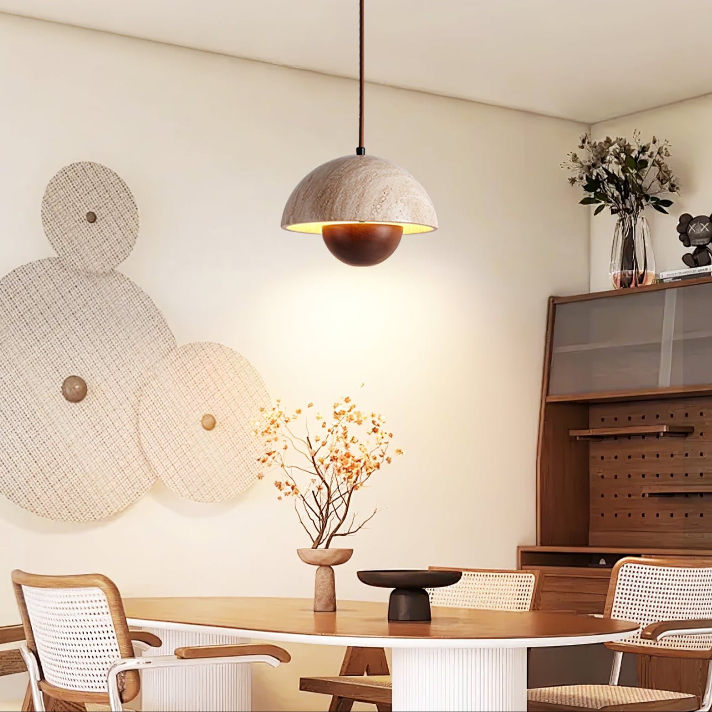 Suspension moderne Cob en Noyer et travertin jaune