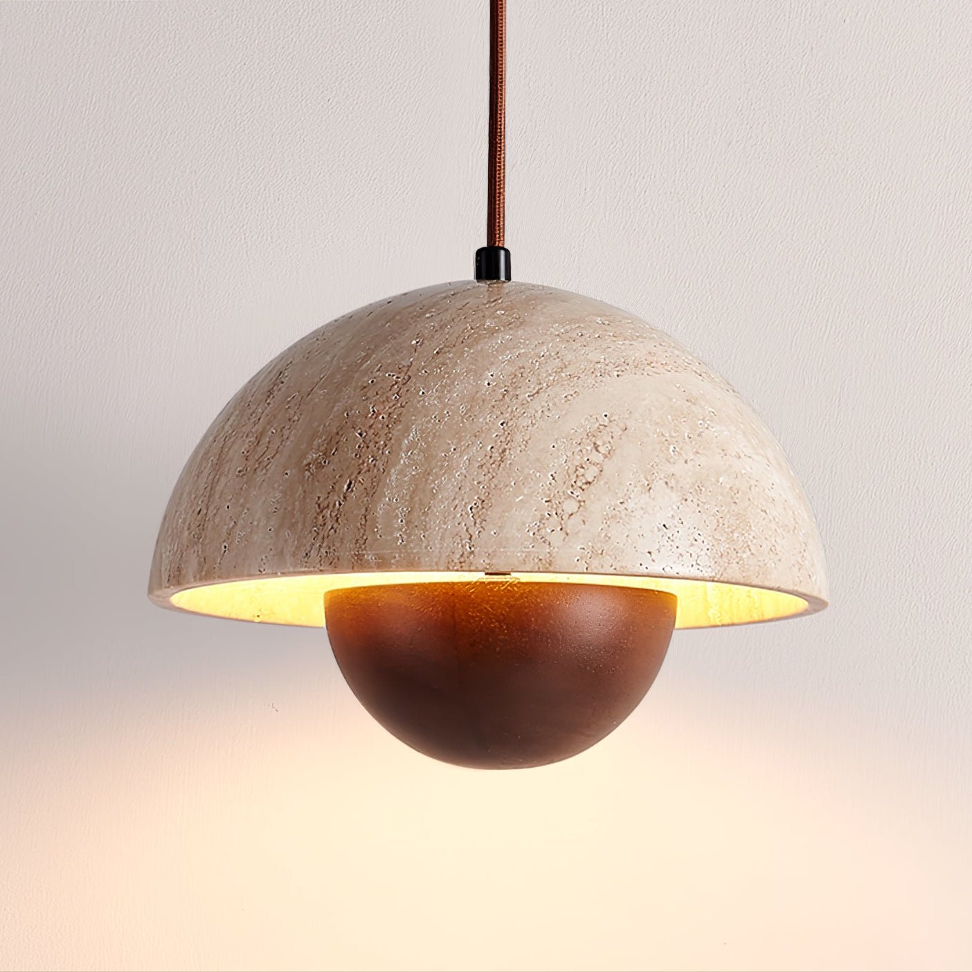 Suspension moderne Cob en Noyer et travertin jaune