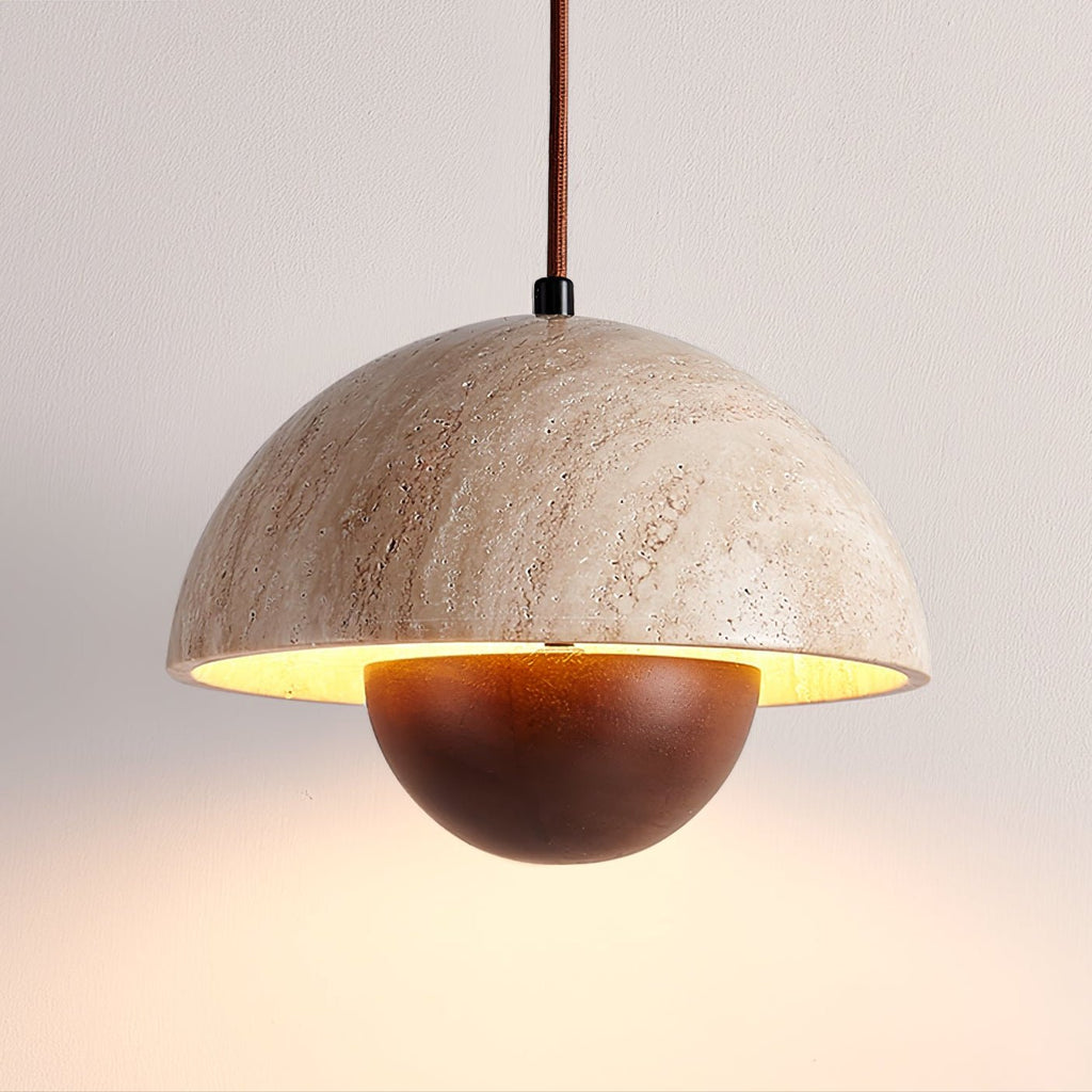 Suspension moderne Cob en Bois et travertin jaune