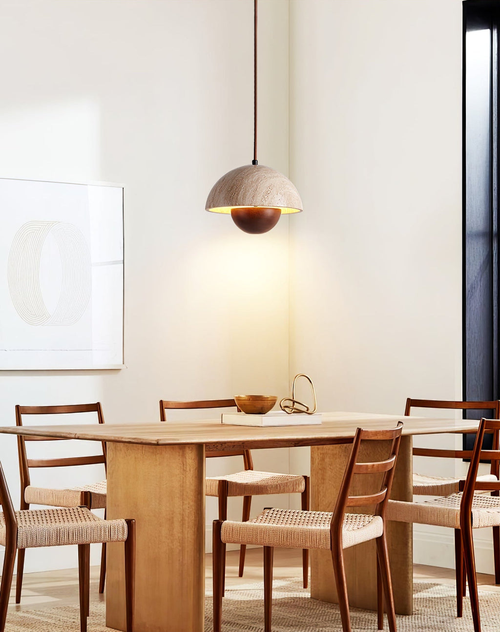 Suspension moderne Cob en Noyer et travertin jaune