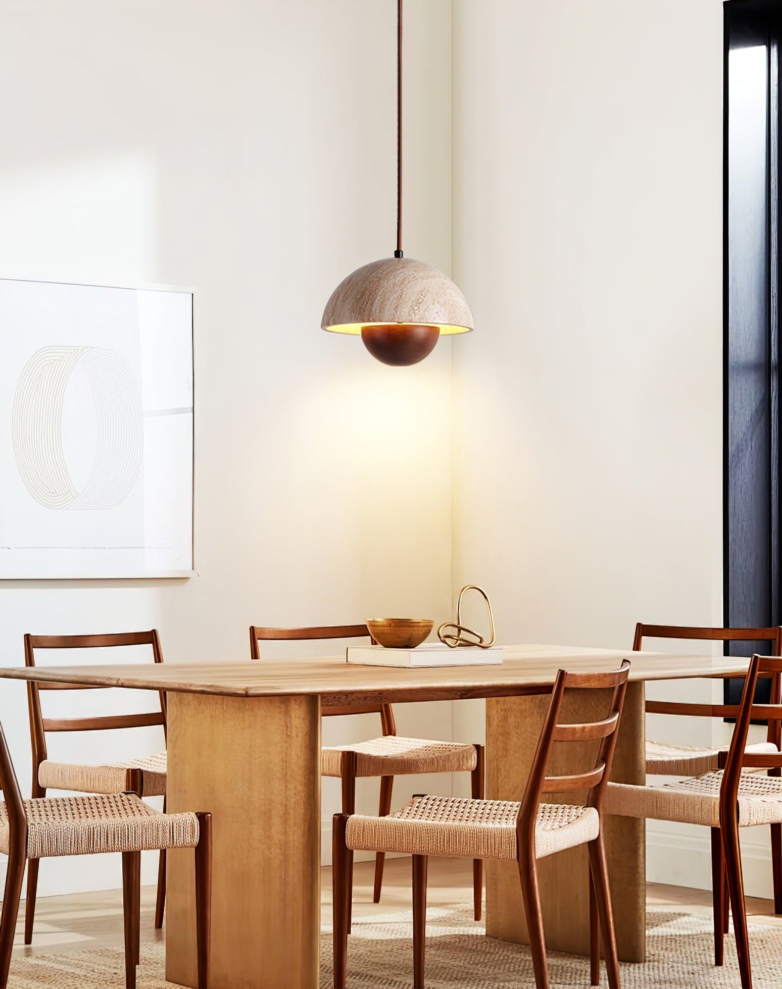 Suspension moderne Cob en Bois et travertin jaune