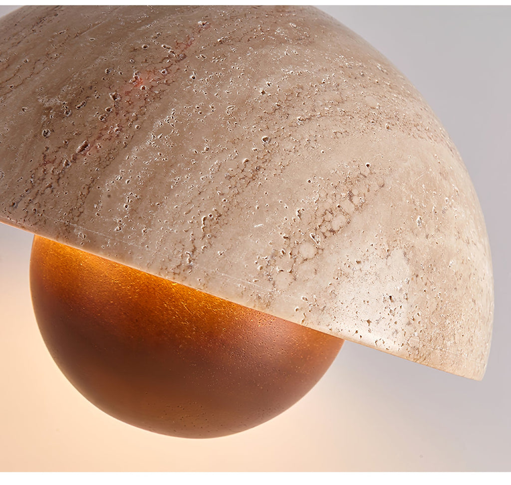 Suspension moderne Cob en Noyer et travertin jaune