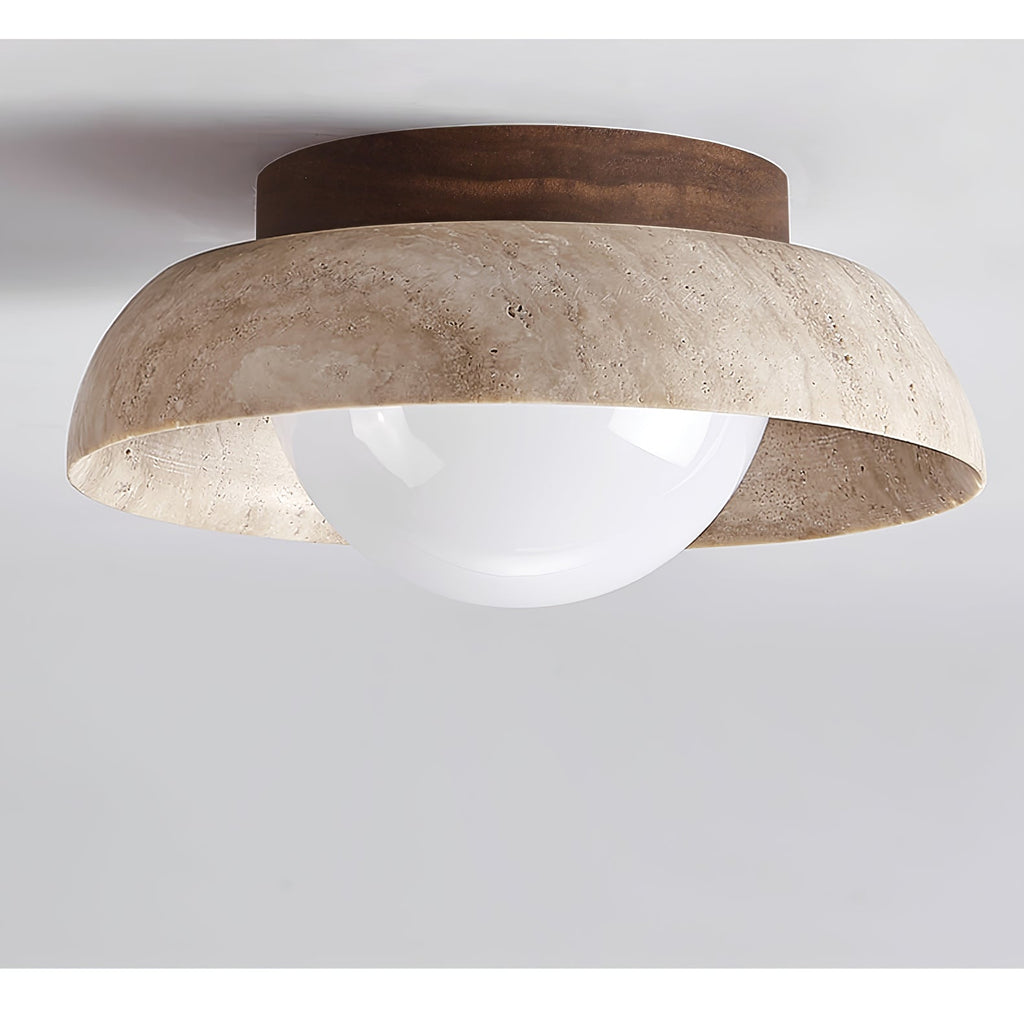 Plafonnier moderne Rove en Noyer et travertin jaune