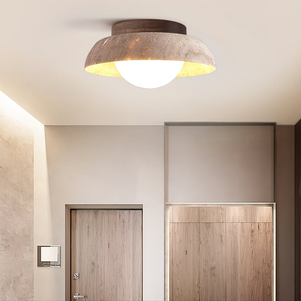 Plafonnier moderne Rove en Noyer et travertin jaune
