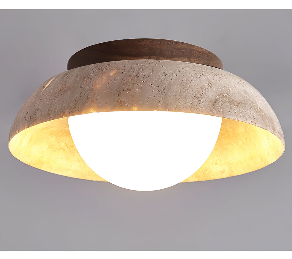 Plafonnier moderne Rove en Noyer et travertin jaune
