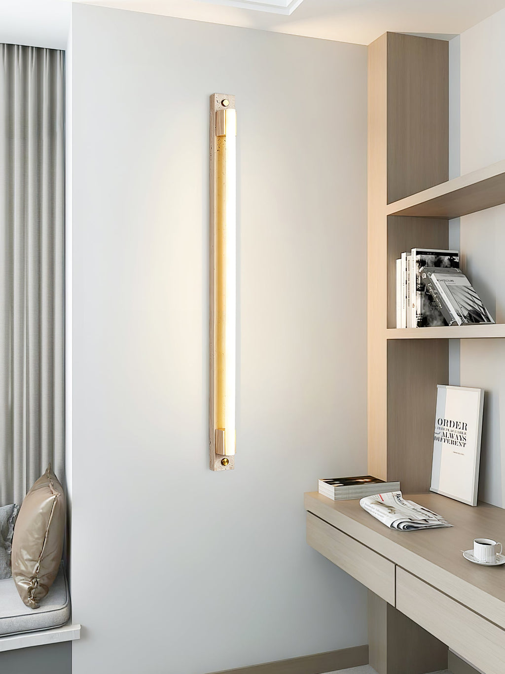 Applique murale moderne Steen en Bois et travertin jaune