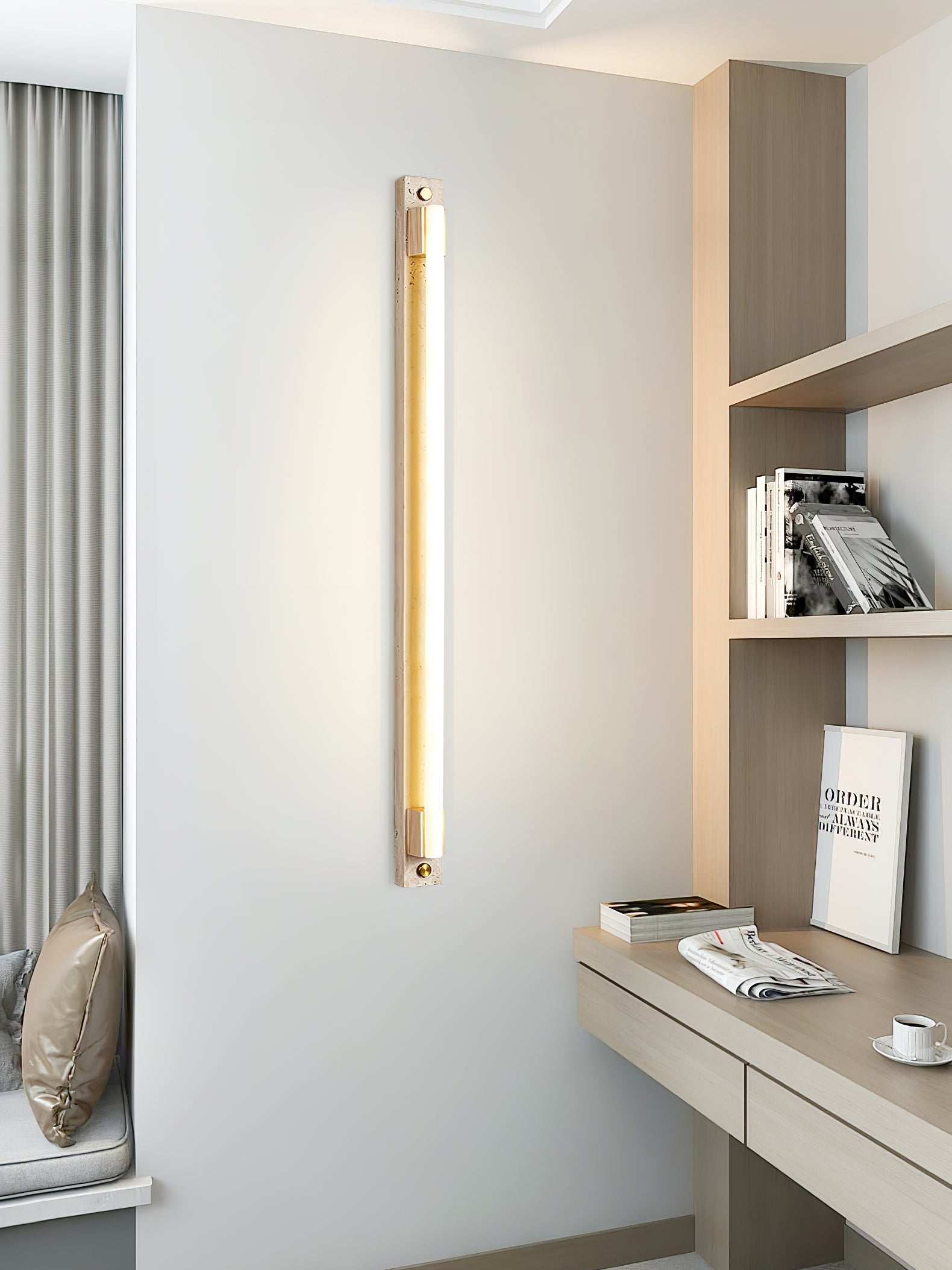 Applique murale moderne Steen en Bois et travertin jaune