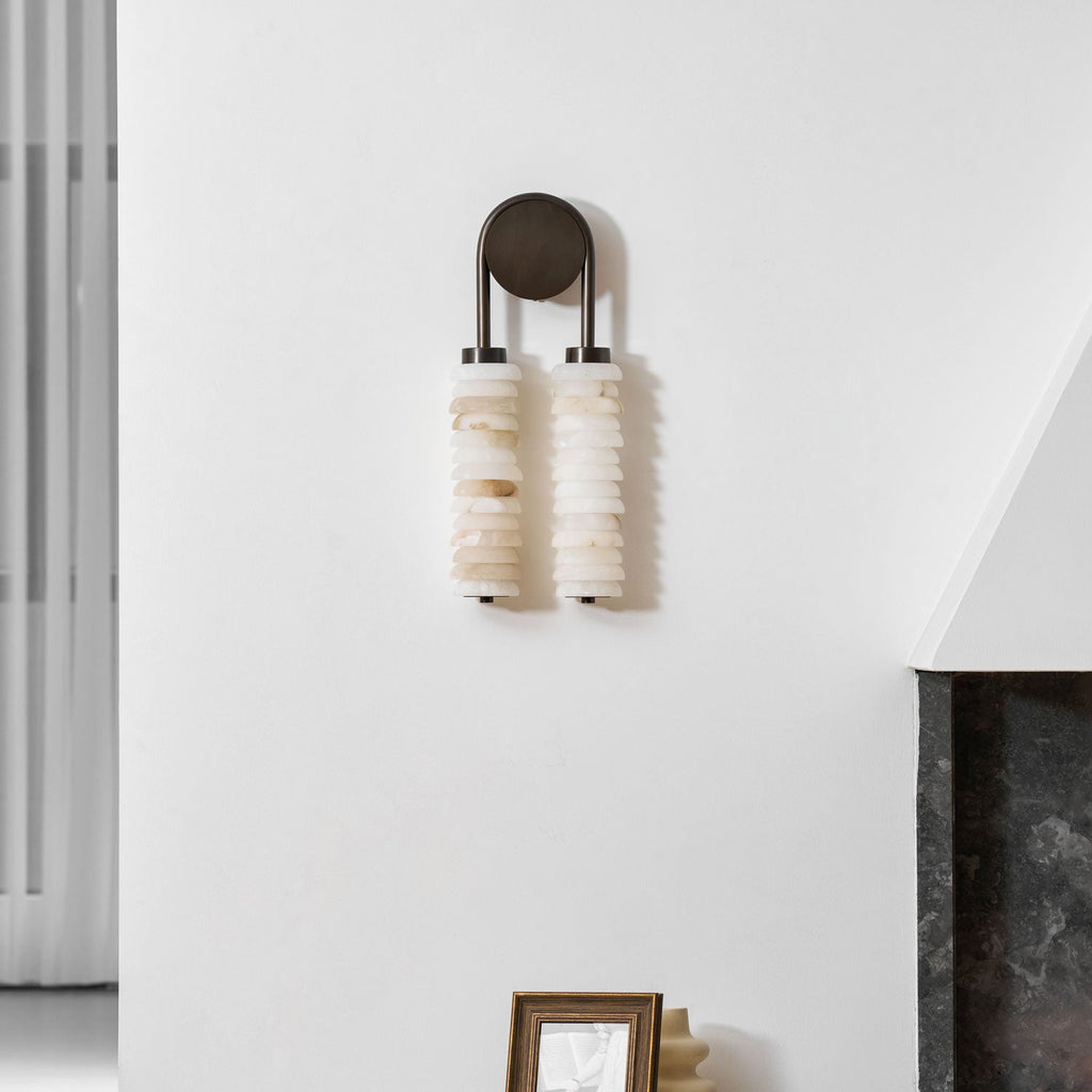 Applique murale moderne James en Albâtre Bronze et blanc