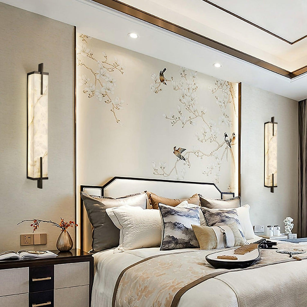 Applique murale moderne Bjartmar en Albâtre Blanc et cuivre