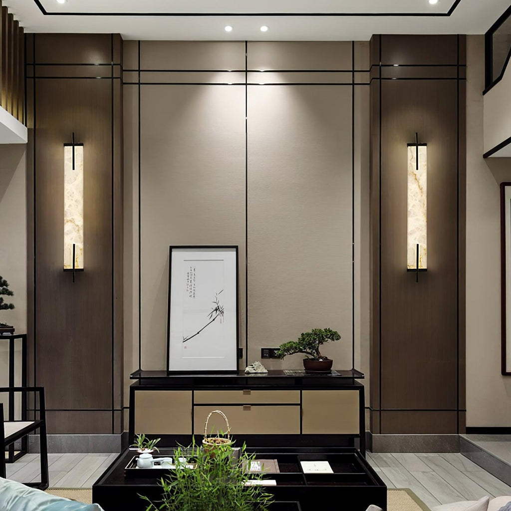 Applique murale moderne Bjartmar en Albâtre Blanc et cuivre