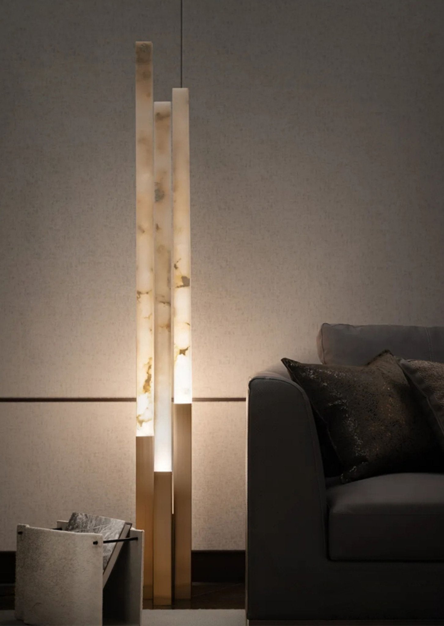 Lampadaire moderne Yul en Albâtre Or et blanc