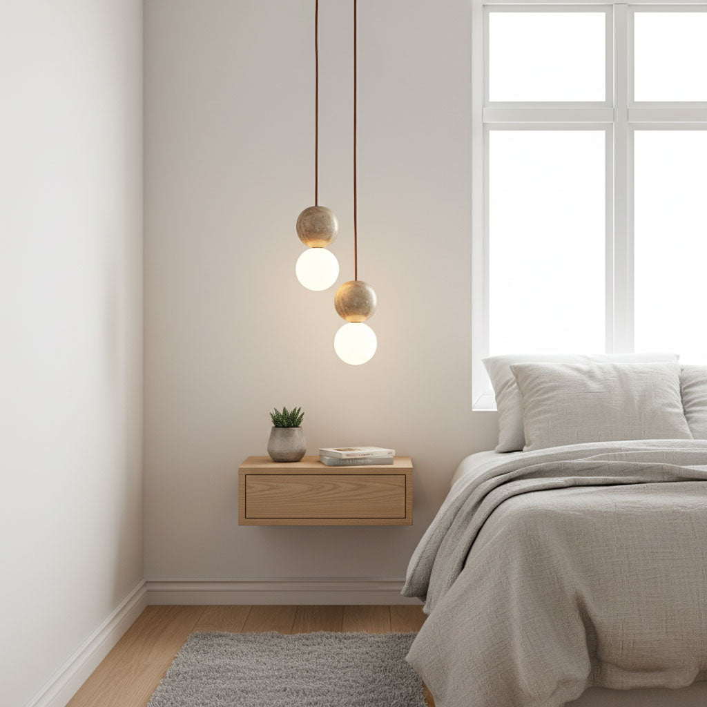Suspension moderne Fridtjof en Travertin jaune et blanc