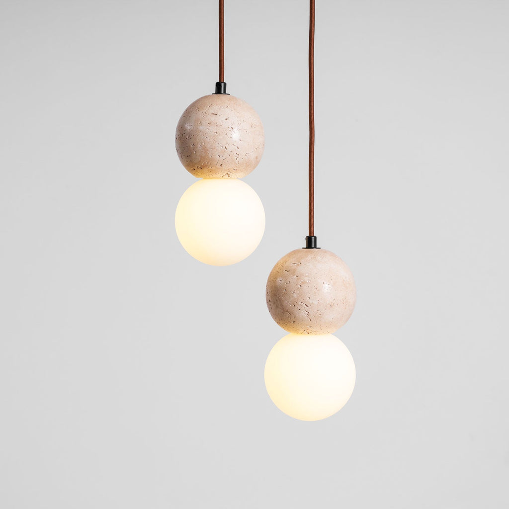 Suspension moderne Fridtjof en Travertin jaune et blanc