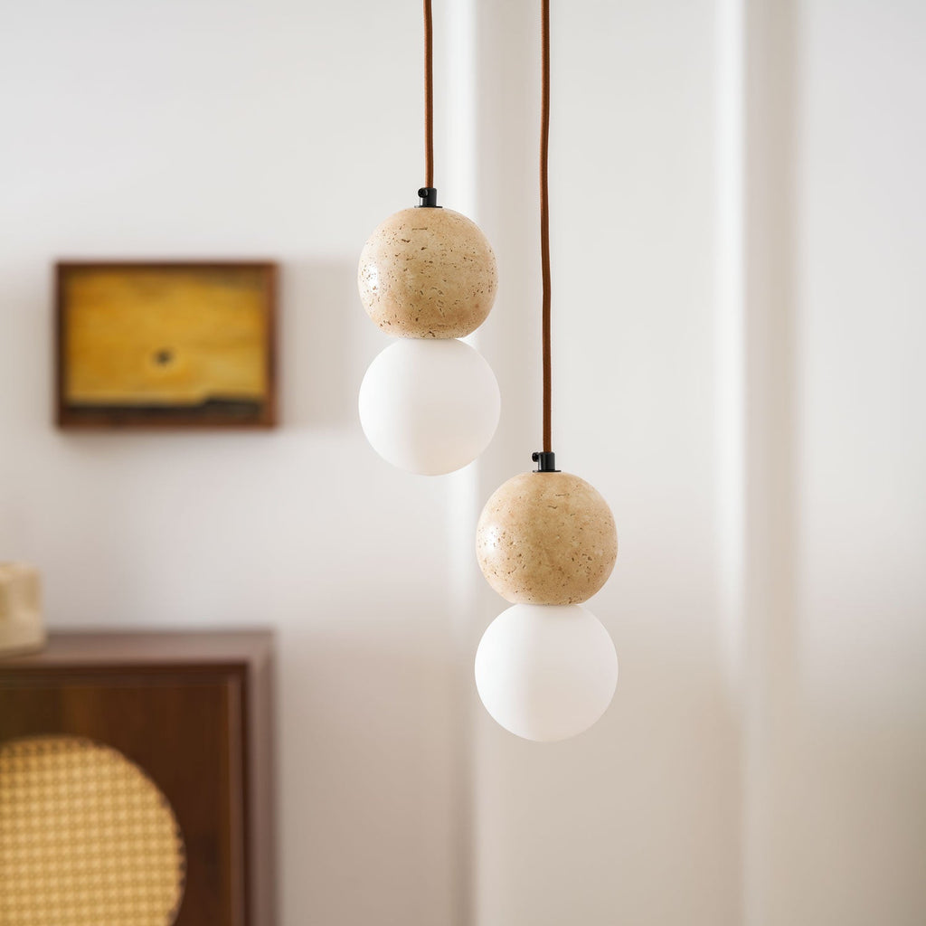 Suspension moderne Fridtjof en Travertin jaune et blanc
