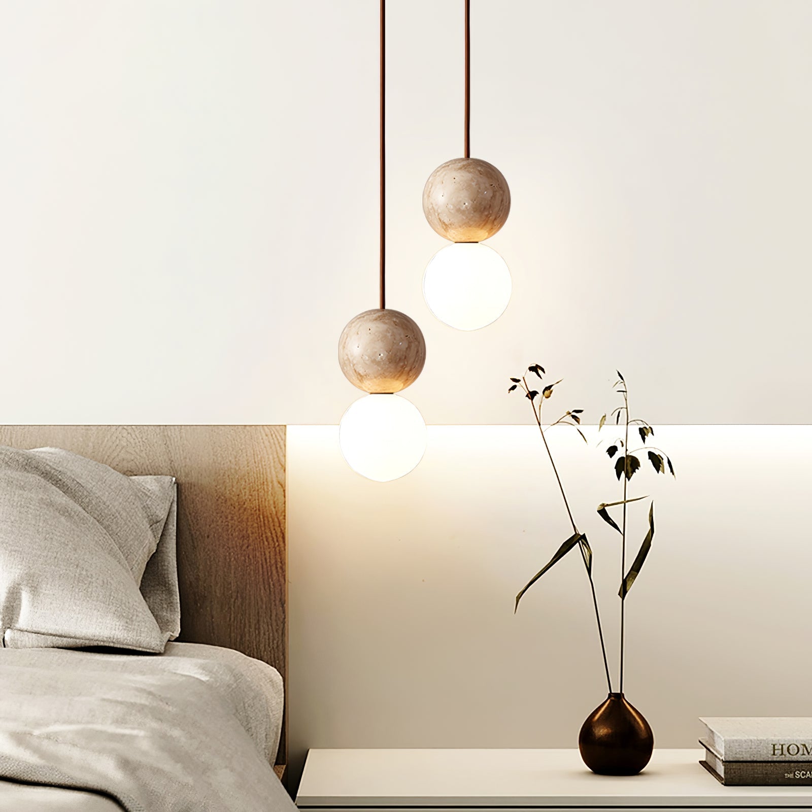 Suspension moderne Fridtjof en Travertin jaune et blanc
