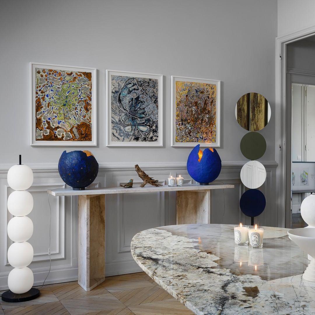 Lampadaire moderne Rodmar en Noir marbre Blanc