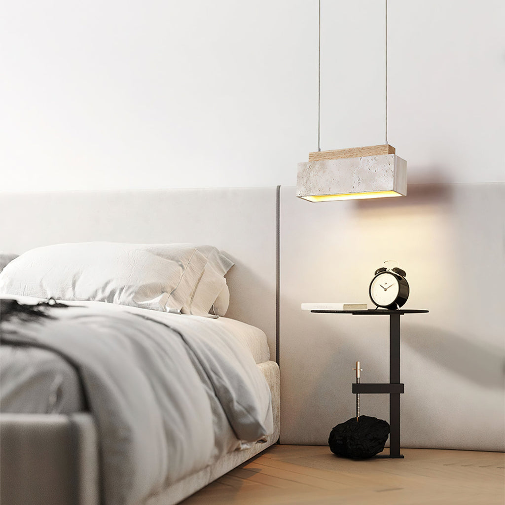 Suspension moderne Grani en Travertin jaune et bois