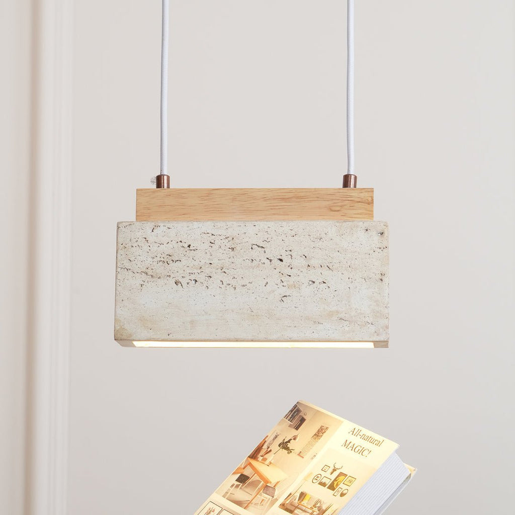 Suspension moderne Grani en Travertin jaune et bois
