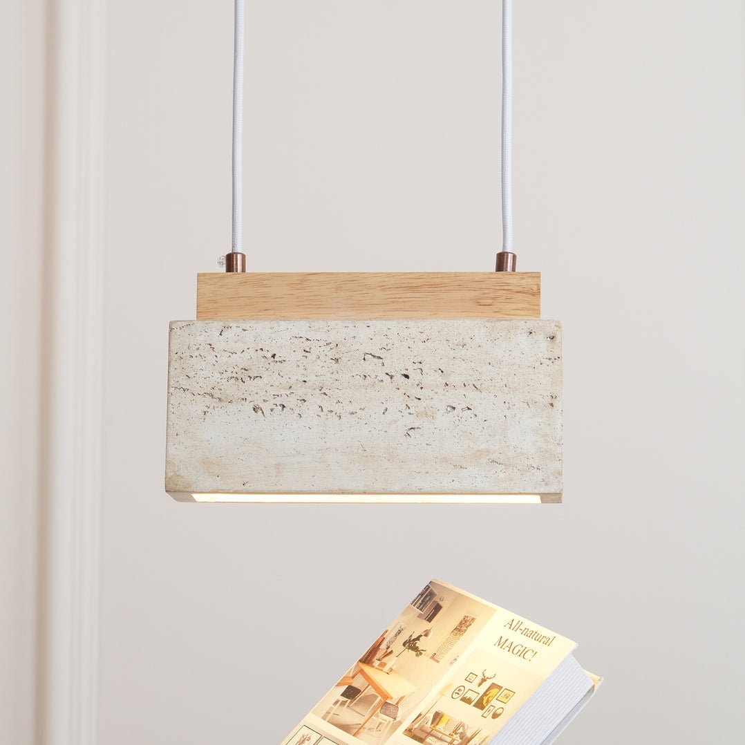 Suspension moderne Grani en Travertin jaune et bois