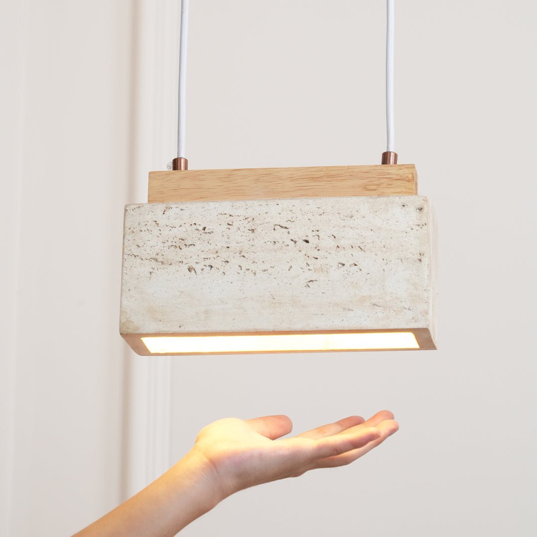 Suspension moderne Grani en Travertin jaune et bois