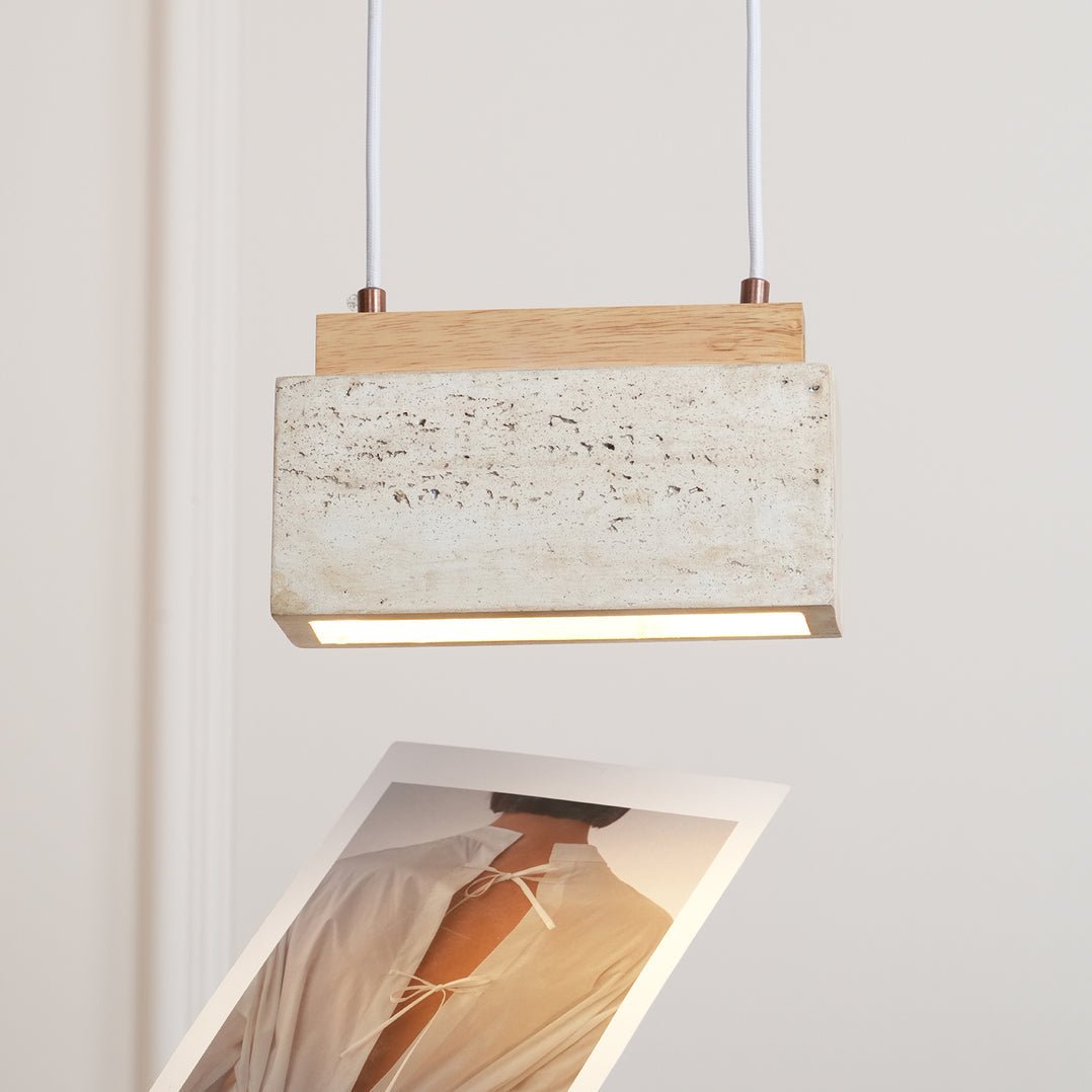 Suspension moderne Grani en Travertin jaune et bois