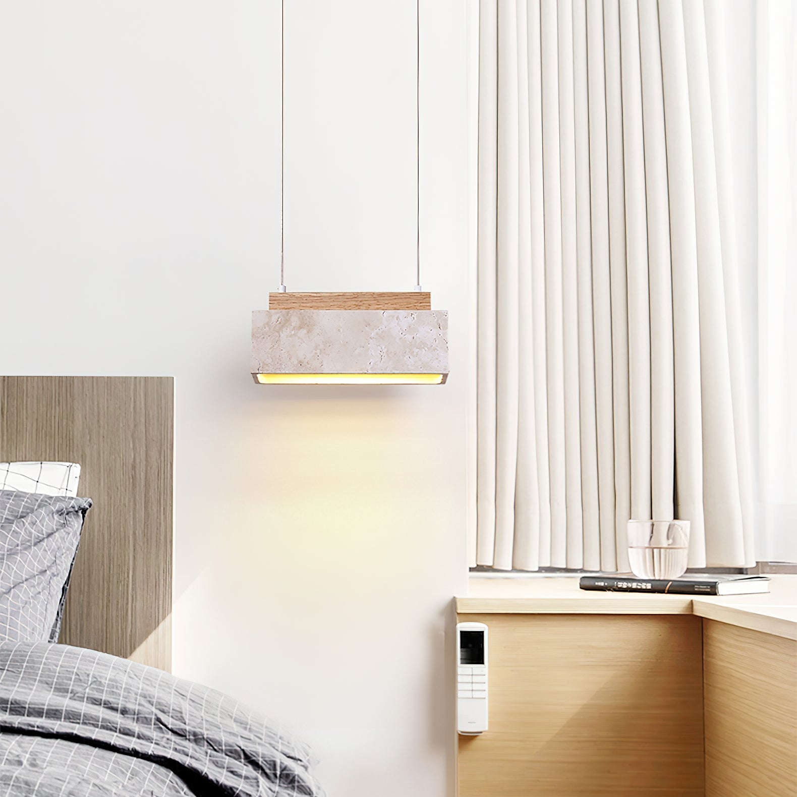 Suspension moderne Grani en Travertin jaune et bois