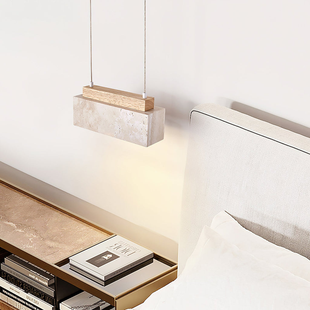 Suspension moderne Grani en Travertin jaune et bois