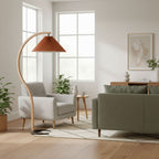 Lampadaire moderne Etan en Métal, Lin Hêtre bois et café