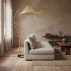 Lampadaire moderne Etan en Métal, Lin Hêtre bois et café