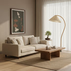 Lampadaire moderne Etan en Métal, Lin Hêtre bois et café