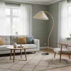 Lampadaire moderne Etan en Métal, Lin Hêtre bois et café
