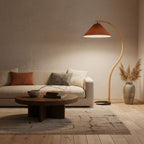 Lampadaire moderne Etan en Métal, Lin Hêtre bois et café