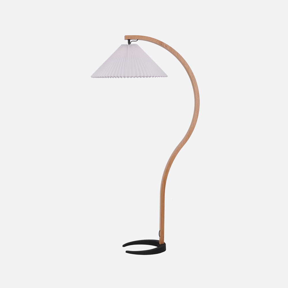Lampadaire moderne Etan en Métal, Lin Hêtre bois et blanc