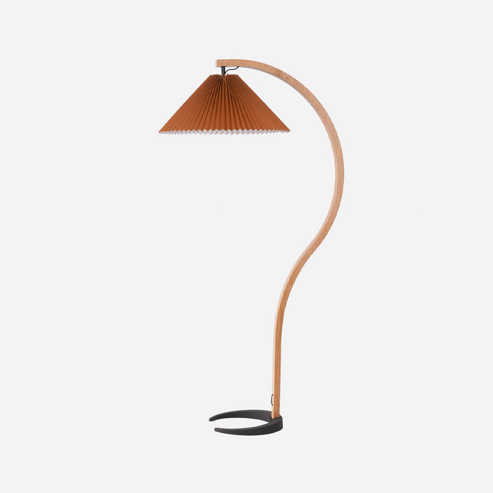 Lampadaire moderne Etan en Métal, Lin Hêtre bois et café