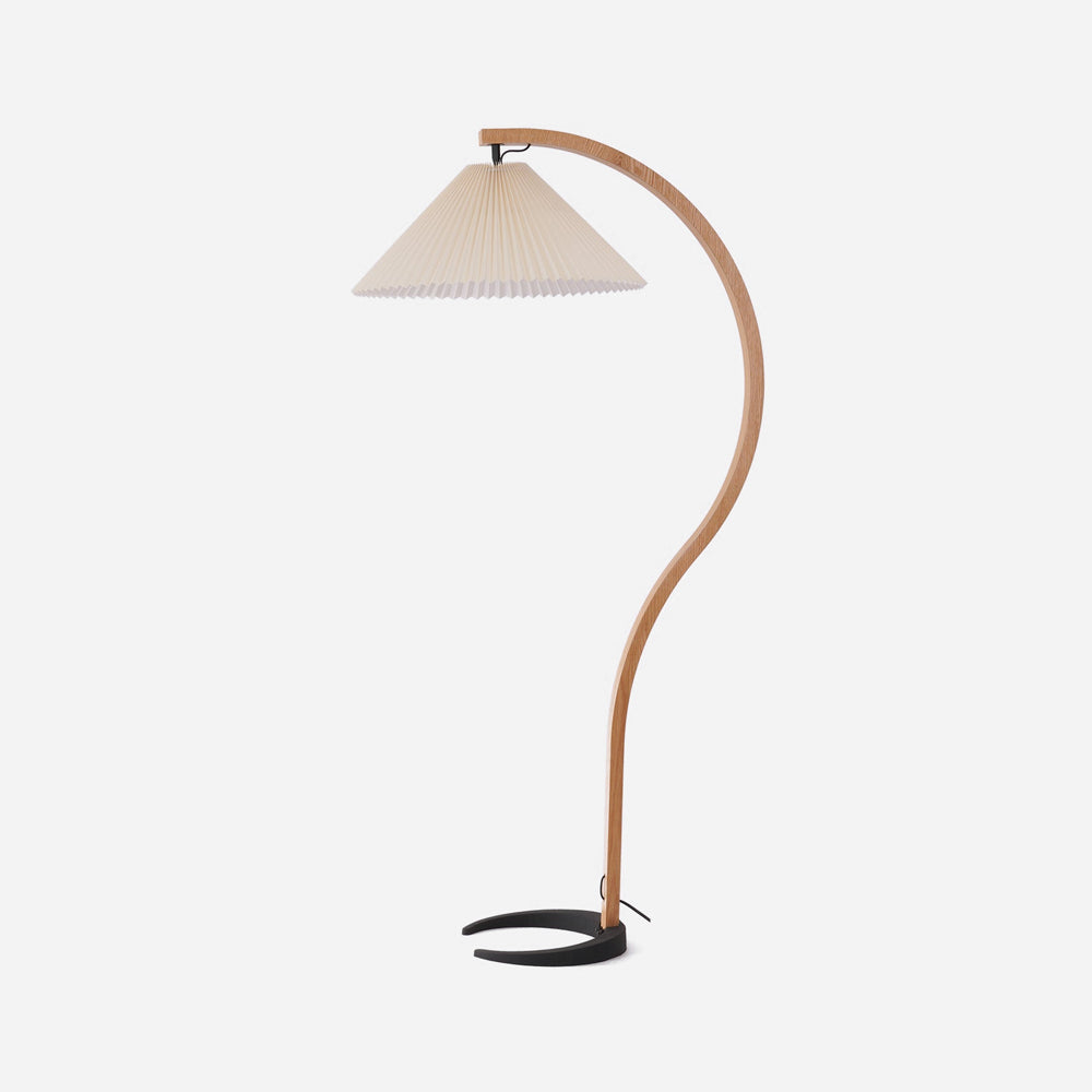 Lampadaire moderne Etan en Métal, Lin Hêtre bois et beige