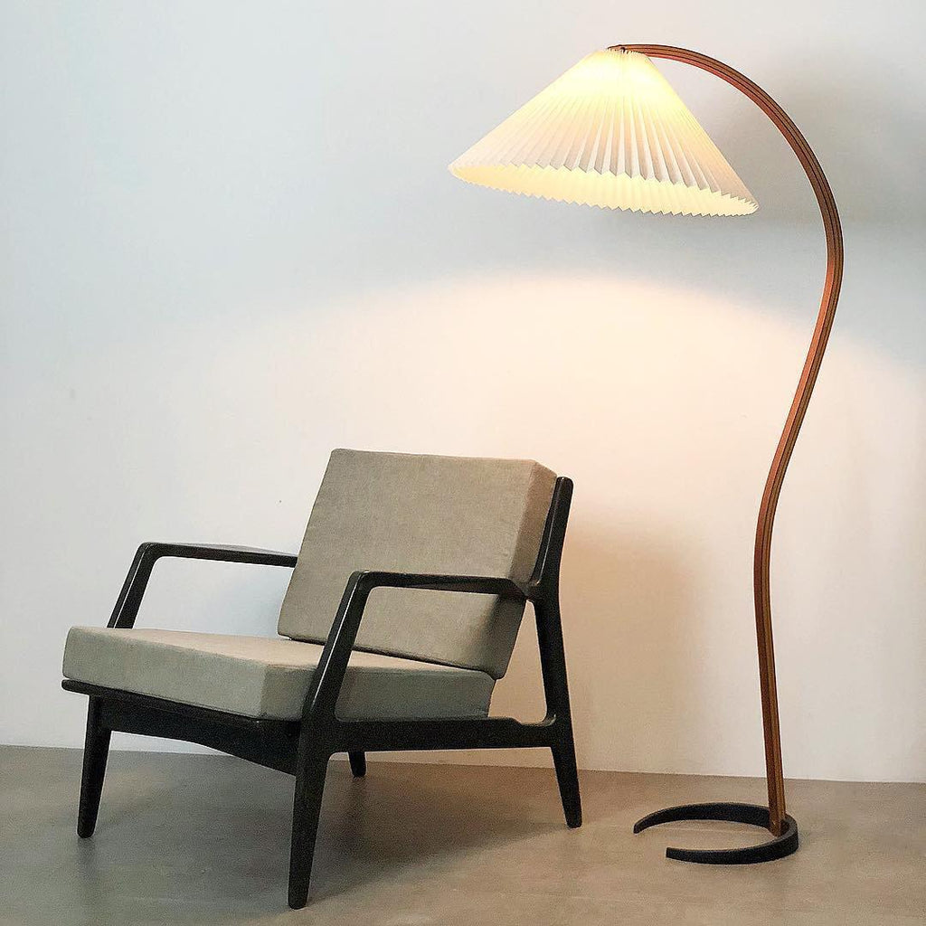 Lampadaire moderne Etan en Métal, Lin Hêtre bois et café