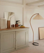 Lampadaire moderne Etan en Métal, Lin Hêtre bois et café