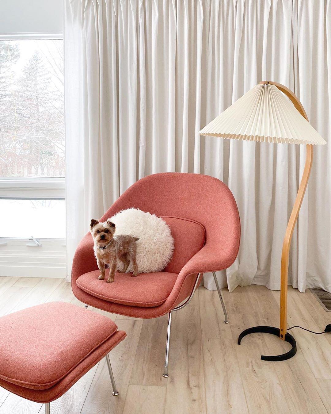 Lampadaire moderne Etan en Métal, Lin Hêtre bois et blanc