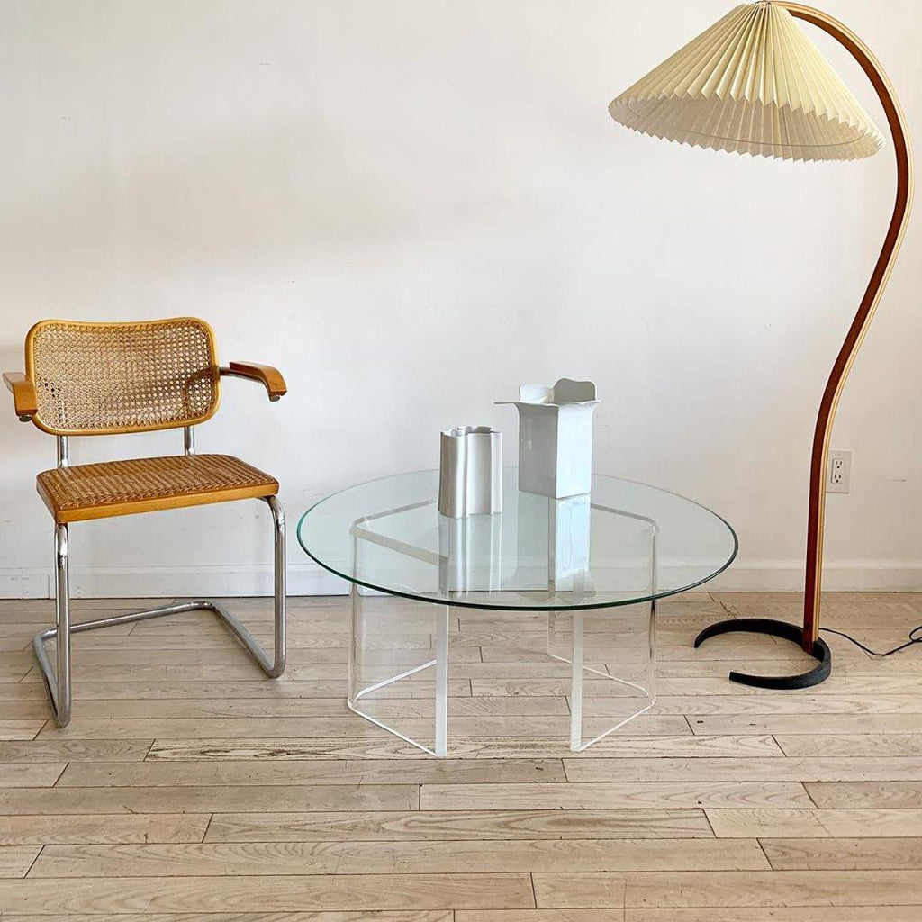 Lampadaire moderne Etan en Métal, Lin Hêtre bois et café