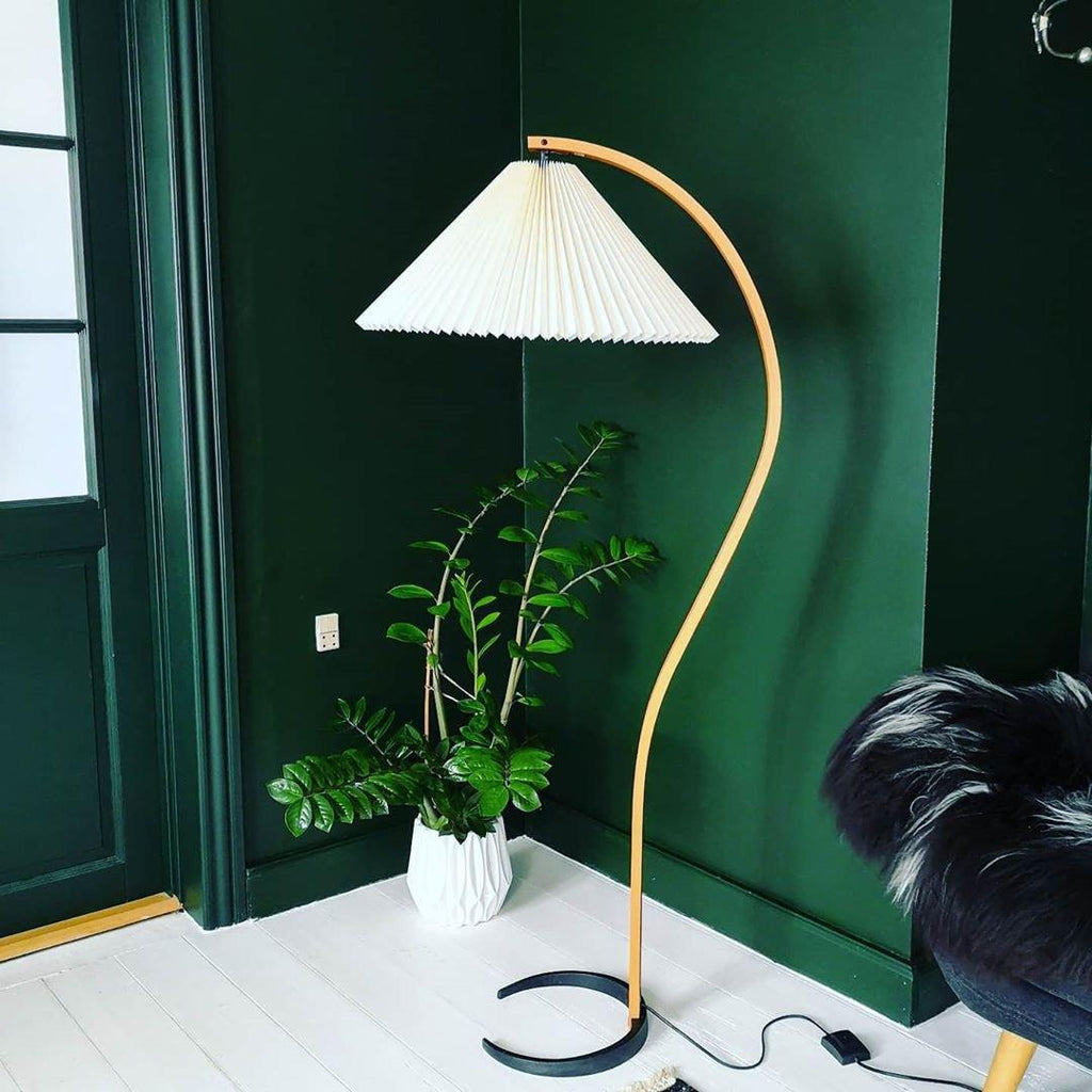 Lampadaire moderne Etan en Métal, Lin Hêtre bois et beige