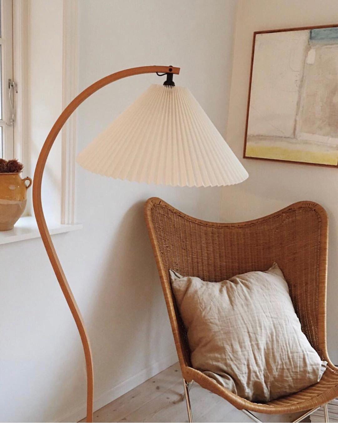 Lampadaire moderne Etan en Métal, Lin Hêtre bois et café