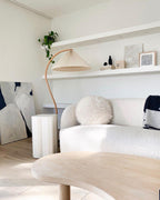 Lampadaire moderne Etan en Métal, Lin Hêtre bois et café