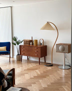 Lampadaire moderne Etan en Métal, Lin Hêtre bois et café